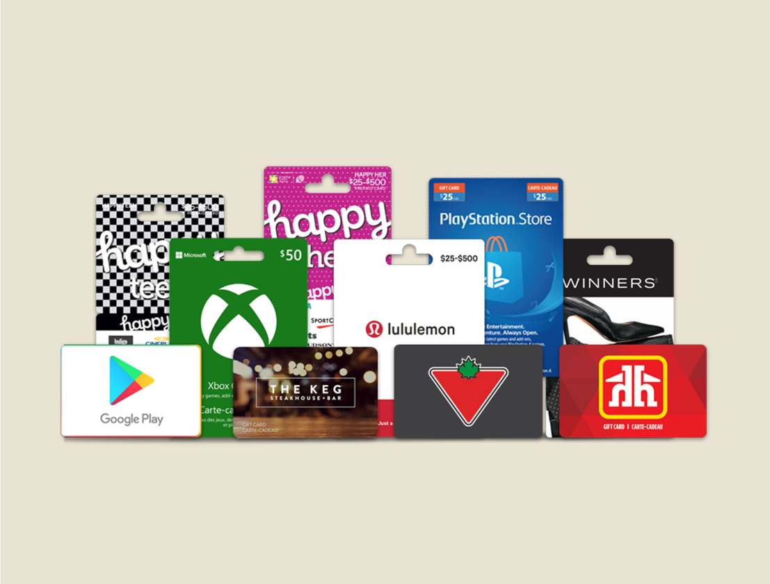 A picture showing several gift cards